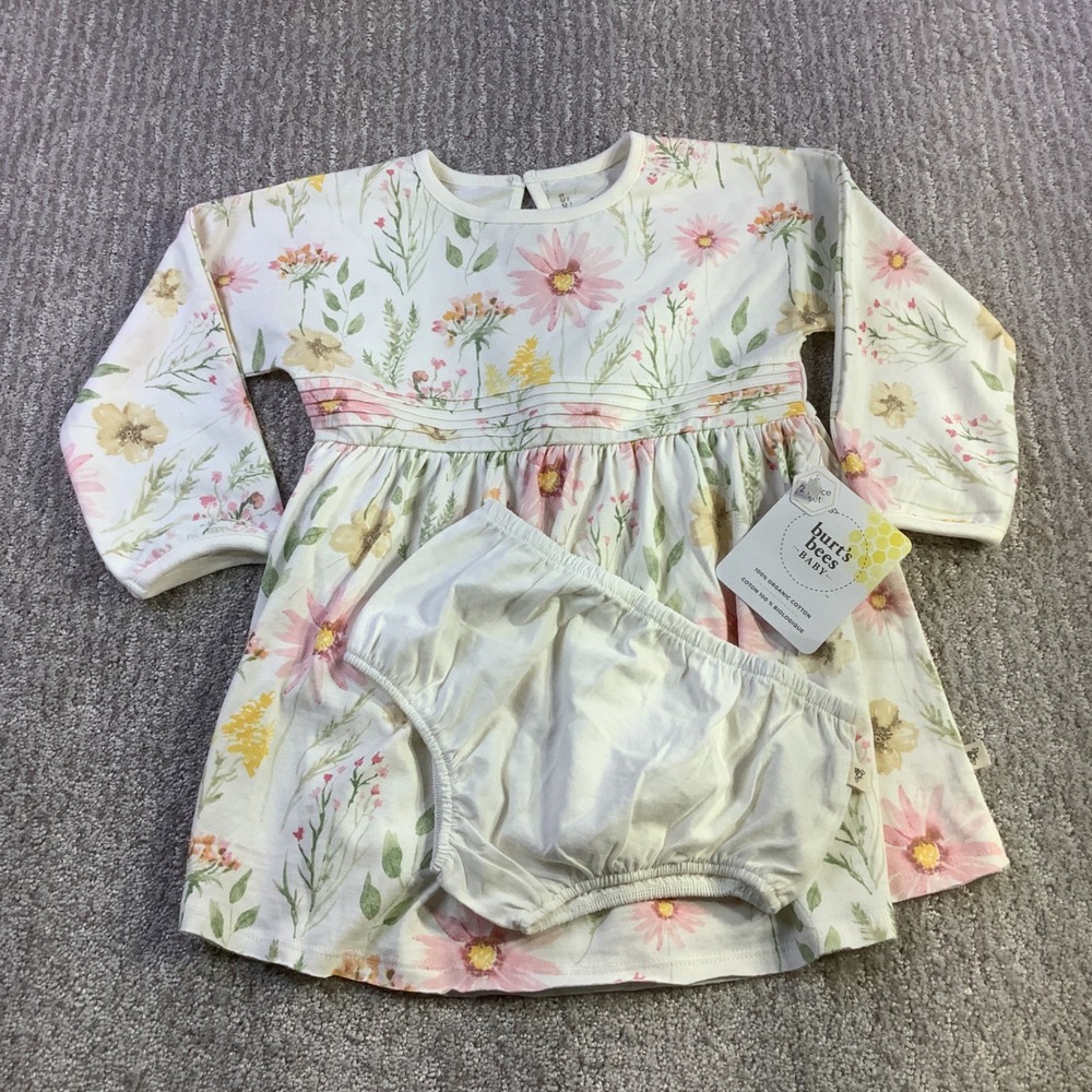 Burts Bees Baby Organic Cotton Floral Dress and Diaper Cover Set 24 Months NWT